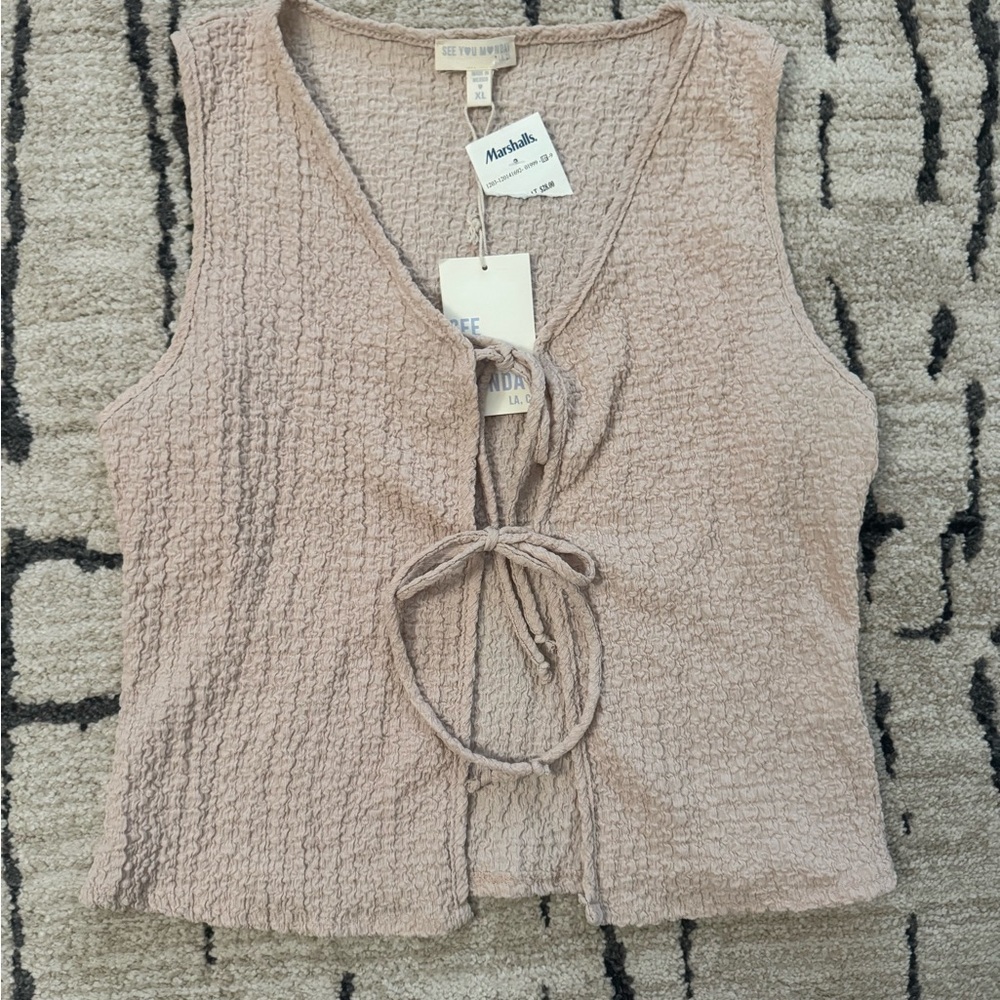 Women's Beige Tie-Front Top